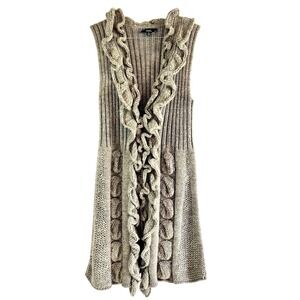 Anthropologie Sioni Ruffled Knit Vest Boho Chunky Long Cardigan M